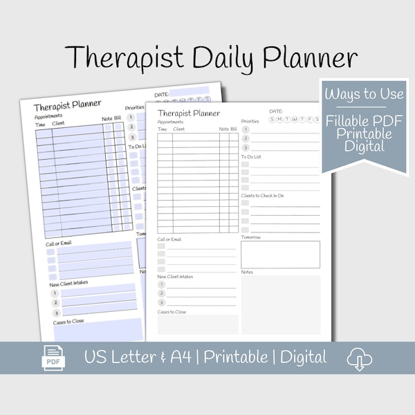 Therapist Daily Appointment Planner, Daily Clinical Planning Tool, Therapist Organization, Counselor Planner, Therapy Appointment Template