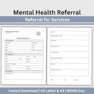 Mental Health Referral Template: Therapist Office Forms (WORD, US Letter & A4) (Digital Download)