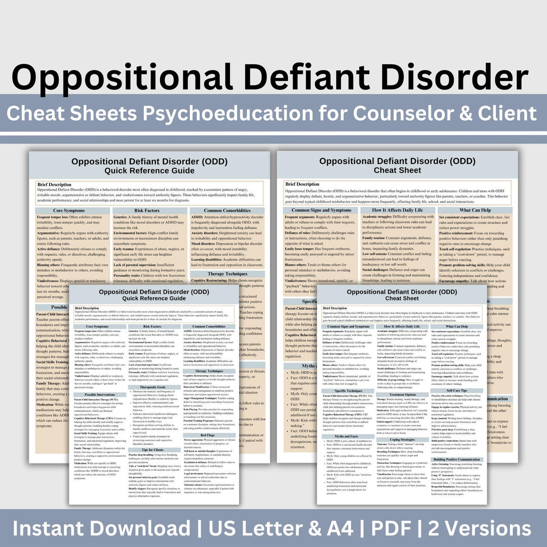 ODD Cheat Sheet: Psychoeducation & Therapy Tools (digital Download) - Etsy