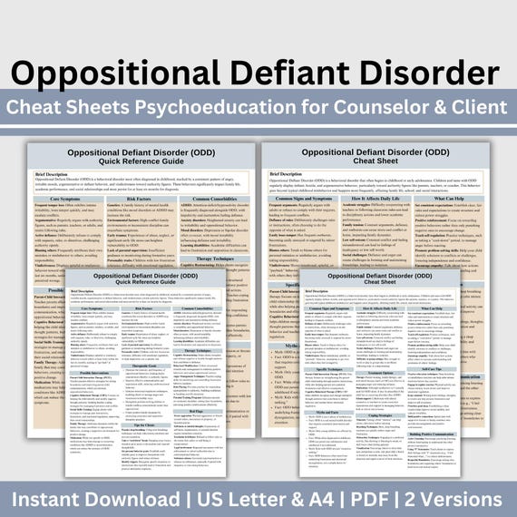 ODD Cheat Sheet: Psychoeducation & Therapy Tools (Digital Download)