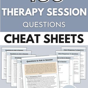 450 Questions and Tips Session Guide for mental health therapists. This therapy cheat sheet is designed to elevate your psychotherapy practice, featuring open-ended questions, crisis questions, and suicide assessment prompts.