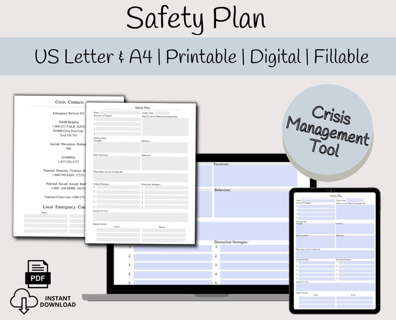 Safety Plan Template Fillable & Printable Therapist Tools Etsy
