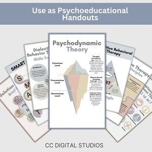 Counselor infographic featuring coping strategies for panic and anxiety, relaxation tools, grounding techniques for client education