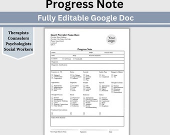 Therapy Progress Notes Template: Editable Google Doc (US Letter)