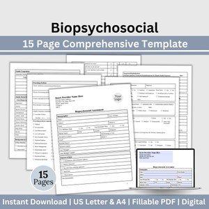 Formulario de admisión de clientes biopsicosociales, ideal para psicólogos escolares, notas de terapia para el consultorio del terapeuta, plantilla de terapia en PDF rellenable