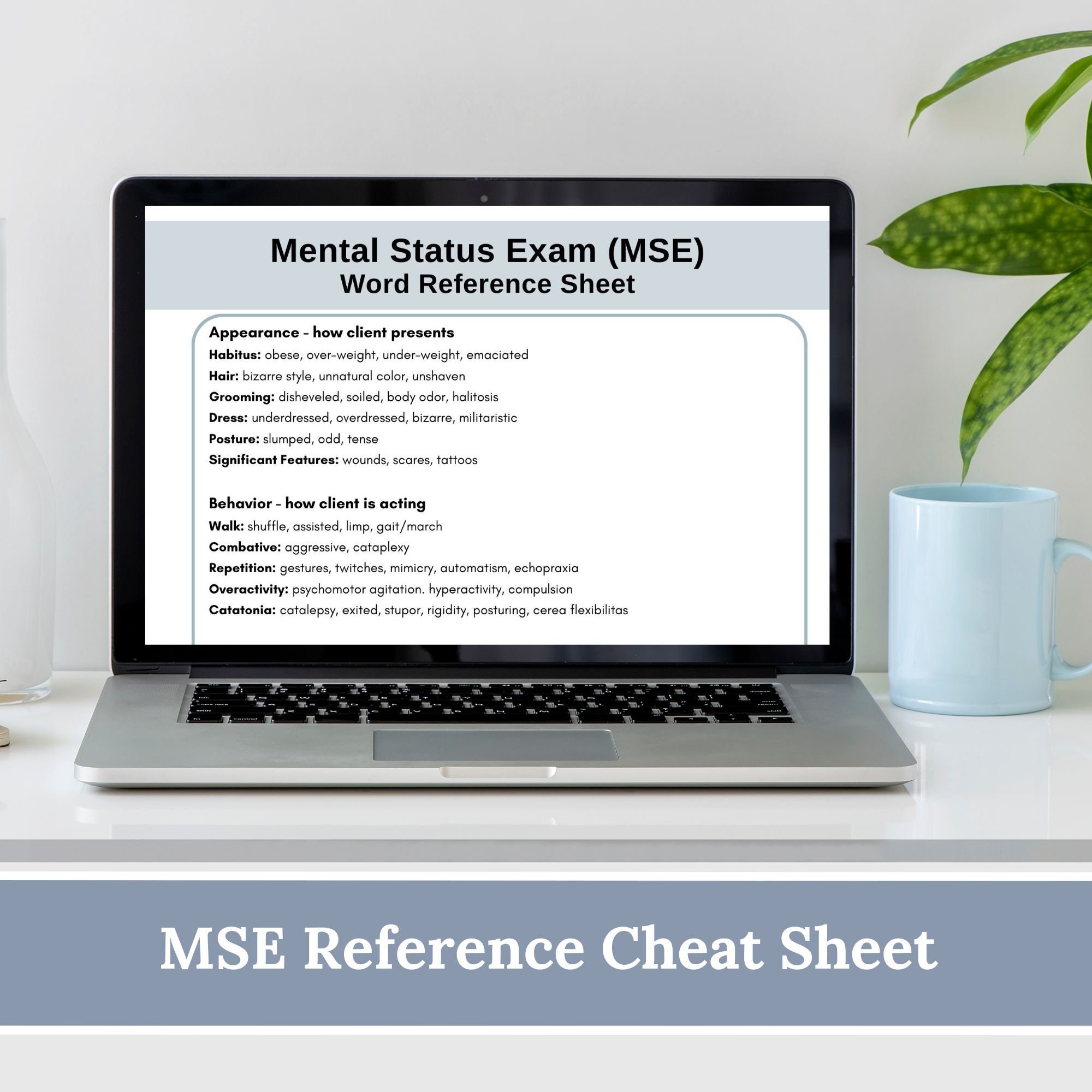 Mental Status Exam (MSE) Cheat Sheet: Therapy Reference (digital ...