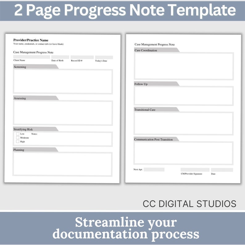 Case Management Progress Note Template: Fillable PDF for Social Workers ...