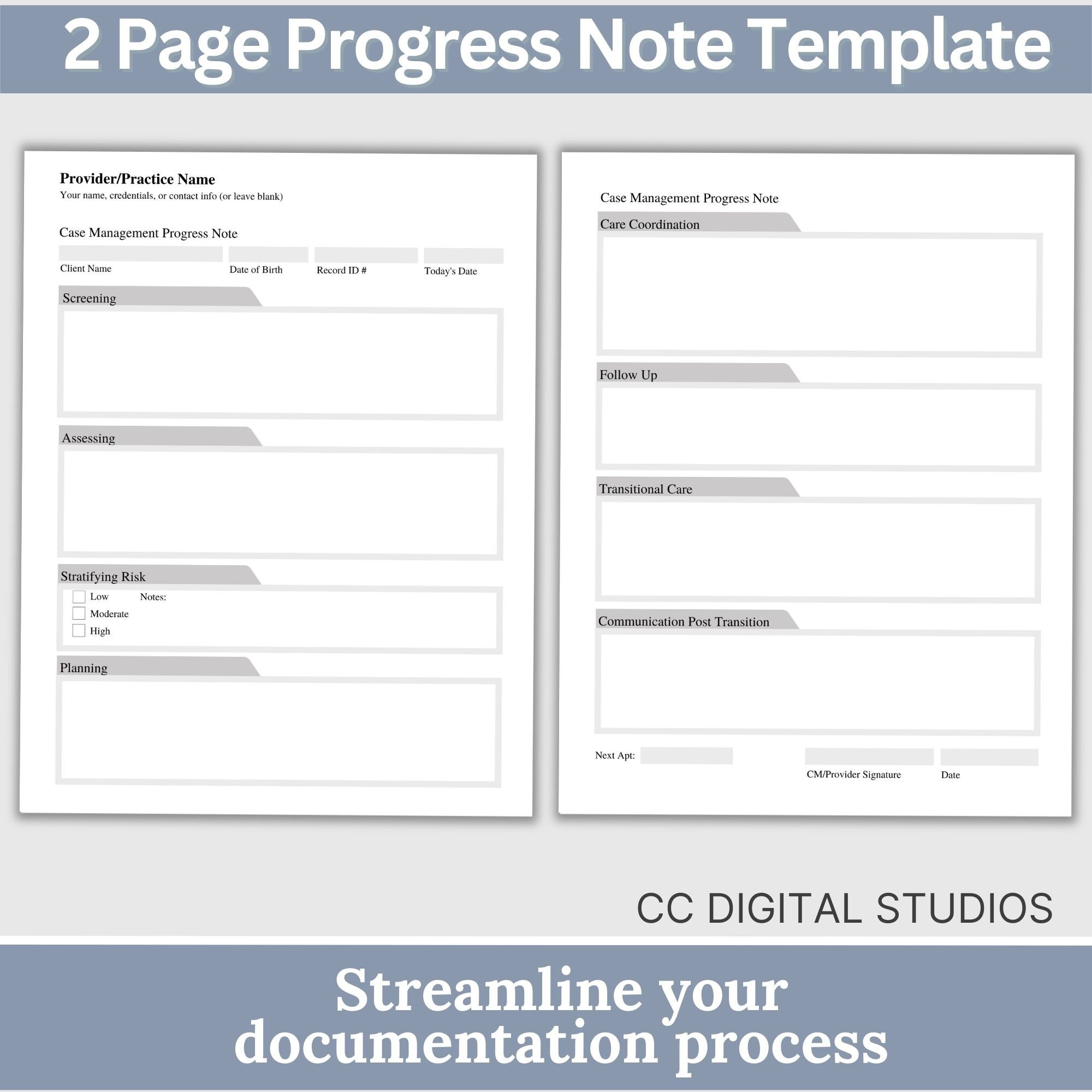 Case Management Progress Note Template: Fillable PDF for Social Workers ...