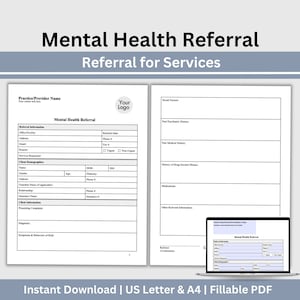 Mental Health Referral Template: Therapist Counseling Intake (Fillable PDF)