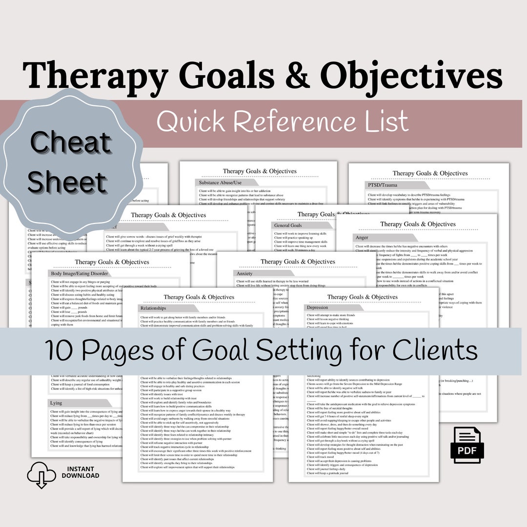 Therapy Goals & Objectives, Therapist Tool for Goal Setting, SMART