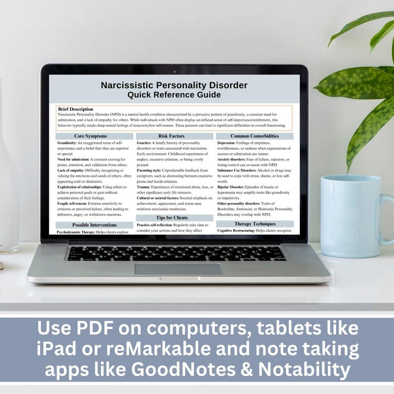 Narcissistic Personality Disorder Therapy Cheat Sheet, 2 IN 1 Psychoeducation for Client and Cheat Sheet for Counselors, Counseling Resource