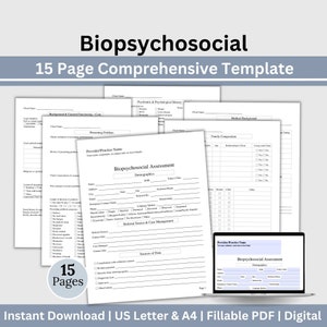 Biopsychosocial Assessment Forms, Comprehensive Fillable Forms for Client Intake, Easy Note Taking & Documentation, Therapy Office Forms