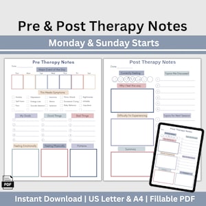 Therapy Session Notes: Pre & Post Therapy Log (Digital Download)