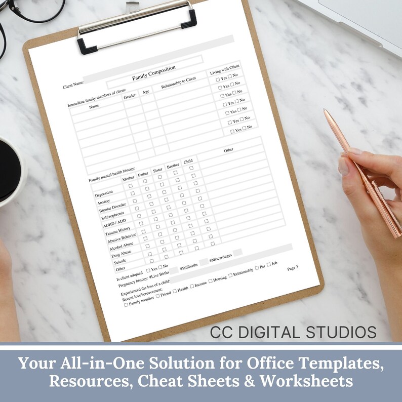 15-page comprehensive biopsychosocial fillable PDF template! Perfect for therapists, school psychologists, and professionals in psychology fields. Streamlining your therapist office, therapy  notes, psychology, therapy tool, therapy resource