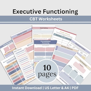Executive Functioning Adult ADHD CBT Worksheets Executive Skills Wheel Strategies PDF Therapy Workbook School Counseling Resource