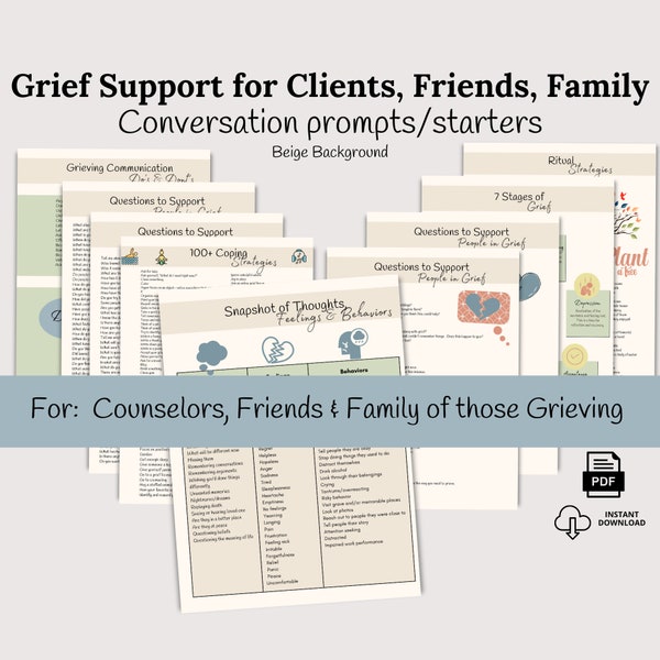 Grief Support for Clients/Friends/Family, Grief and Loss, Coping With Loss, Grief Therapy Worksheets, Loss of A Loved One, Bereavement