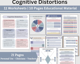 CBT Cognitive Distortion Worksheets: Therapy Resources (Digital Download)