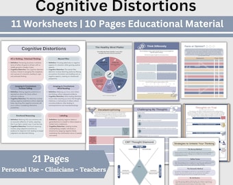 Cognitive Distortion CBT Worksheets, Trauma Therapy Worksheets, Unhelpful Thinking, Therapy Resources, Positive Thinking Skills