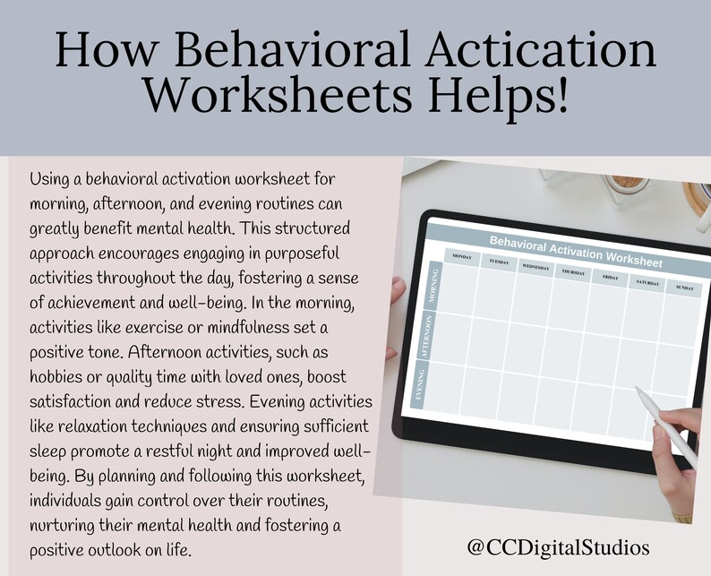 Behavioral Activation Worksheet, Cognitive Behavioral Therapy Worksheet ...