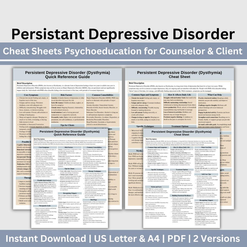Dysthymia Cheat Sheet: Counselor & Client Psychoeducation (PDF) - Etsy