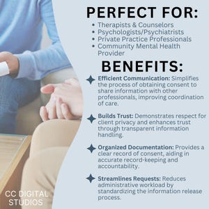 Release of Information (ROI) Form, designed specifically for mental health professionals.  Release of Information, Informed Consent, Mental Health ROI, Private Practice Paperwork, Therapy Tools, Therapy Consent Form, HIPAA Form