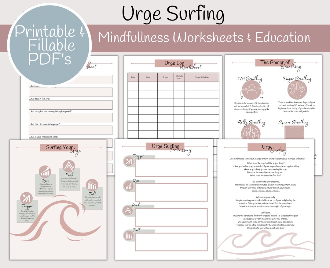 Urge Surfing Worksheets and Educational Material Mindfulness Etsy