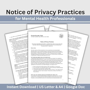 Puede incluir: Un documento titulado "Notice of Privacy Practices" para profesionales de la salud mental. El documento describe cómo se puede utilizar y divulgar la información médica sobre los pacientes. El documento incluye el texto "Notice of Privacy Practices" y "This notice describes how medical information about you may be used and disclosed and how you can obtain access to this information. Please review it carefully."
