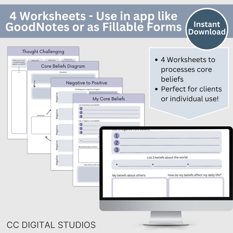 CBT Core Values Worksheets: Mental Health Workbook (digital Download ...