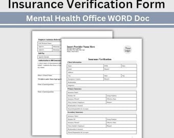 Insurance Verification Form for Private Practice, WORD Doc Private Counseling Forms, Therapist Office, Client Intake Forms, Business Forms