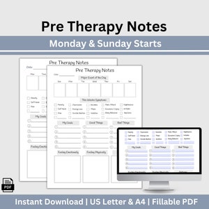 Pre Therapy Notes, Therapy Session Log, Mood Tracker, Therapy Overview, Therapy Planner, Counseling Notes, Therapy Resource, Therapy Tools