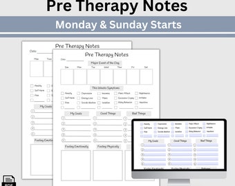 Pre Therapy Notes Tracker: Session Log, Mood Tracker (Fillable PDF)