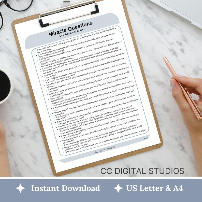 Miracle Questions Therapy Cheat Sheet: Counseling Resource (printable ...