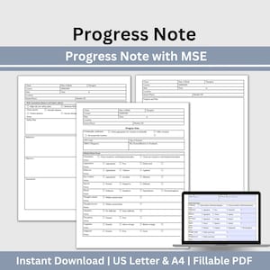 Plantilla de nota de progreso de salud mental, resumen de sesión (PDF rellenable)