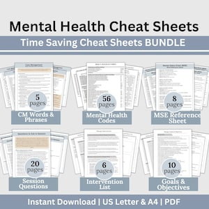 CHEAT SHEET BUNDLE, Mental Health Desk Top Reference, Therapist Documentation Tools, Therapeutic Reference Tools, Save 20% with Bundle