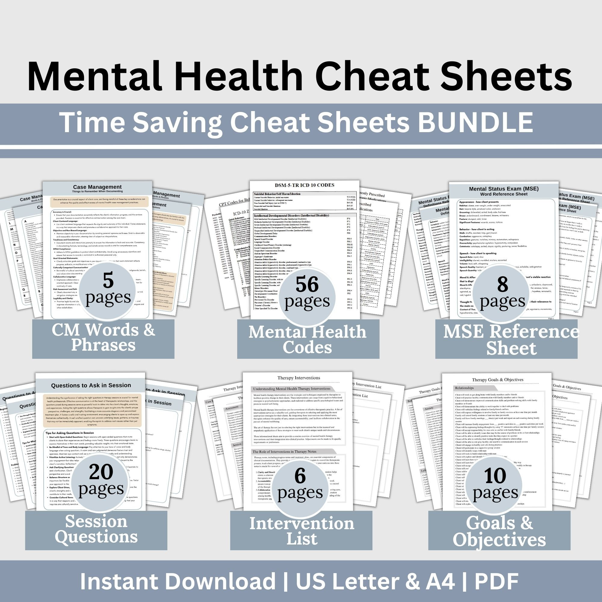 CHEAT SHEET BUNDLE, Mental Health Desk Top Reference, Counseling Resources, Therapeutic Reference Tools, Interventions