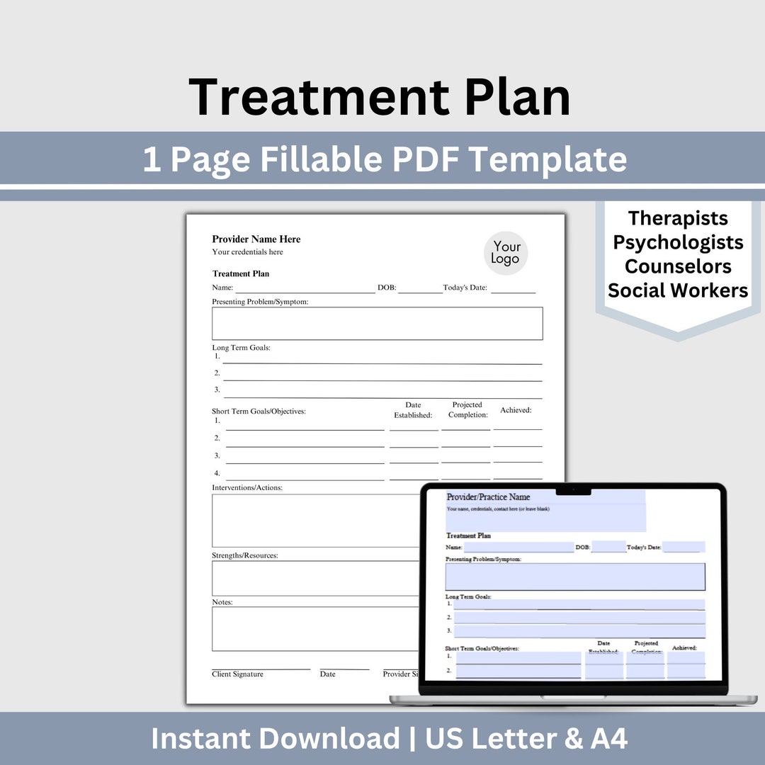 Therapy Treatment Plan Template: Fillable PDF for Counselors (US Letter ...