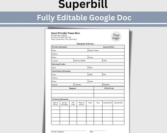 Mental Health Superbill Template: Editable Client Billing Invoice (Google Doc)