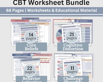 CBT Therapy Worksheets Bundle: Mental Health Counseling Resources (Digital Download)