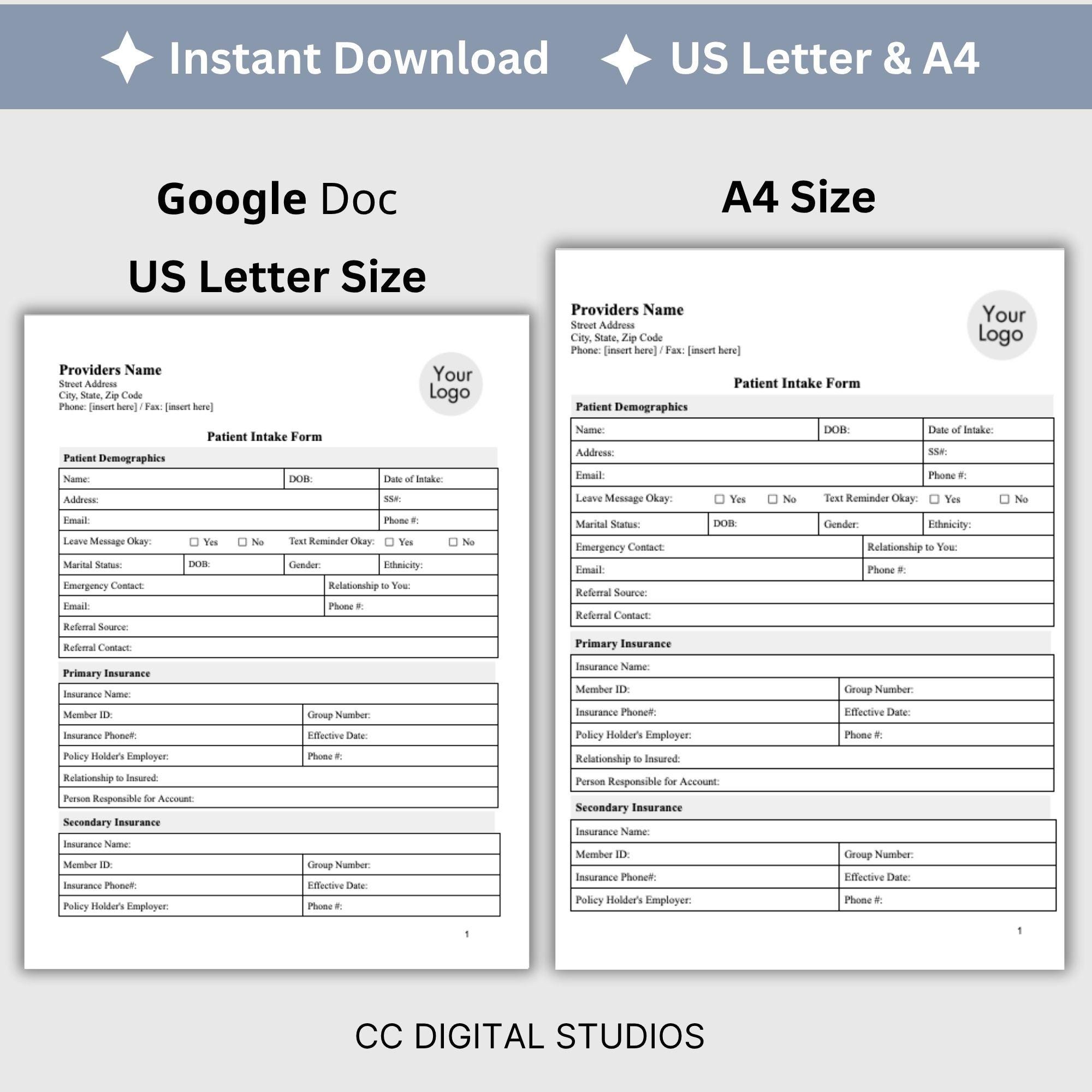 Patient Health History Template: Printable Medical Intake Form (google ...