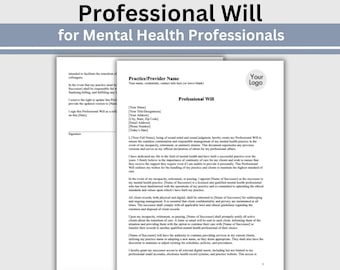 Mental Health Professional Will Template: Editable Google Doc