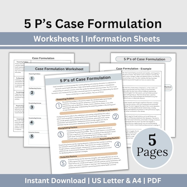 Case Formulation Template, 5 P's of Case Formulation Worksheets, Client Map, Integrative Formulations, Treatment Plan Tool, Cheat Sheet