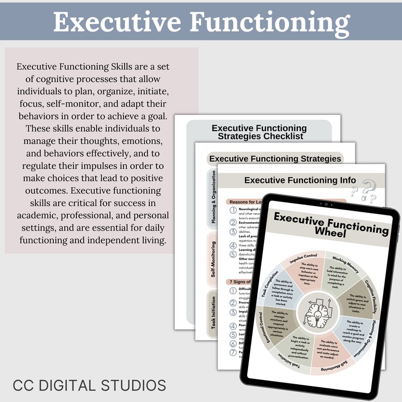 Emphasizing neurodivergent perspectives, it covers executive functioning skills such as impulse control, working memory, cognitive flexibility, planning, organization, self-monitoring, task initiation, emotional control, and task completion