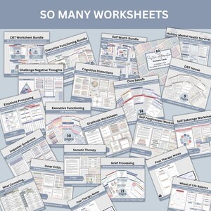 Guided anxiety reflection worksheet preview displaying prompts for identifying triggers thought records and coping strategy planning in printable PDF format