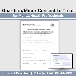 Consentimiento para terapia infantil, Formulario de consentimiento para tratamiento de salud mental, Consentimiento del tutor para tratamiento de menores, Formulario de consentimiento de los padres