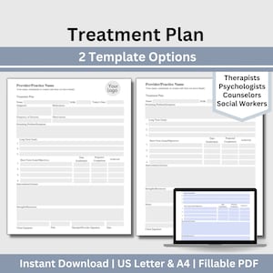 Treatment Plan Template, Therapist Documentation for Counseling Office, Therapy Treatment Plan, Psychotherapy Private Practice Forms