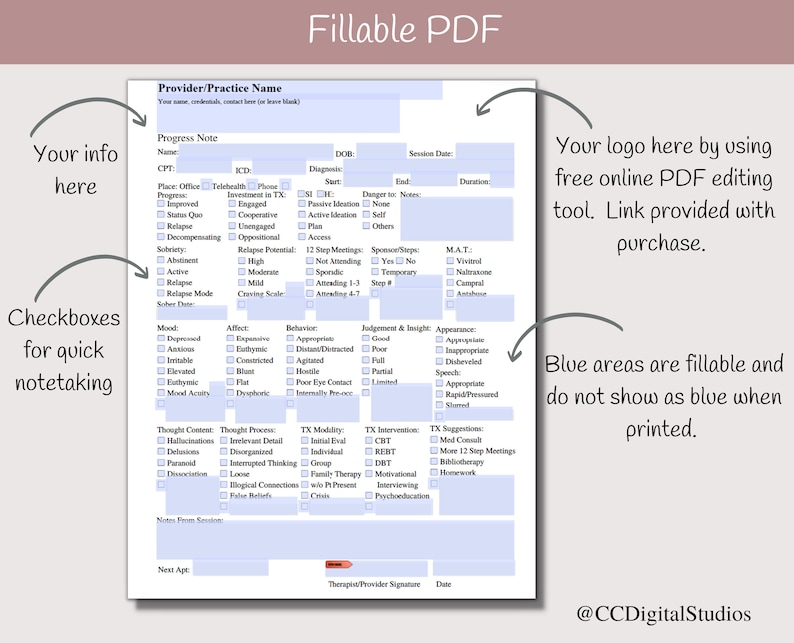 Addiction Counselor Progress Note, Client Progress Note Template ...