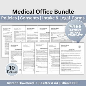 Medical Office Legal Forms Office Policies Client Consent to Treat, Financial Agreement, Privacy Practices, HIPAA, Medical Practice Forms