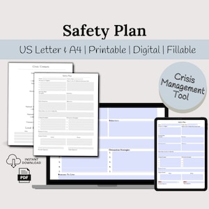 Safety Plan Template, Fillable & Printable Therapist Tools, Crisis Plan, Coping Skills, Mental Health Form, Therapy Aid, Suicide Prevention