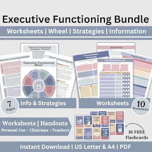 ADHD Executive Functioning Worksheets Bundle: Adult Therapy Tools (Digital Download)