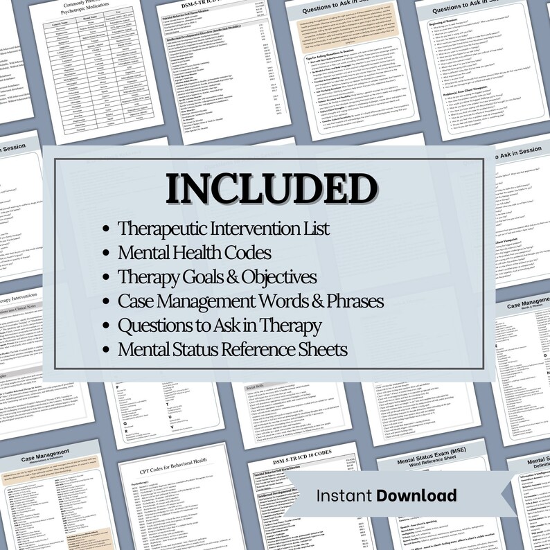 SAVE 20% with our mental health therapy cheat sheets bundle!  Shop's best seller therapy tools to help you feel prepared for your sessions.  Have the tools in place to make your documentation easier!